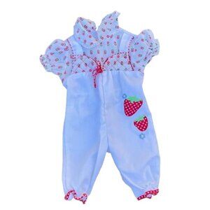 Vintage Strawberry Bodysuit White Short Sleeves Faux Overalls Baby 3-6 Months